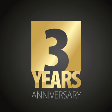 3 Years Anniversary gold black logo icon banner