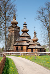 Fototapeta na wymiar Wooden church in Kwiaton Poland