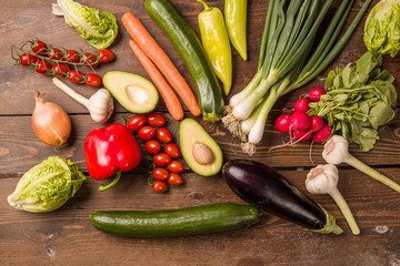 Healthy food concept with fresh vegetables and ingredients for cooking