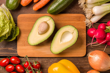  Avocado and other fresh vegetables and ingredients for cooking