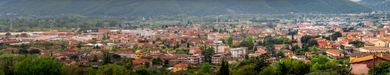 Fototapeta na wymiar Panorama of Sarzana town and landscape, in Liguria, Italy.