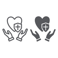 Health protection line and glyph icon, medical and security, health safety sign, vector graphics, a linear pattern on a white background.