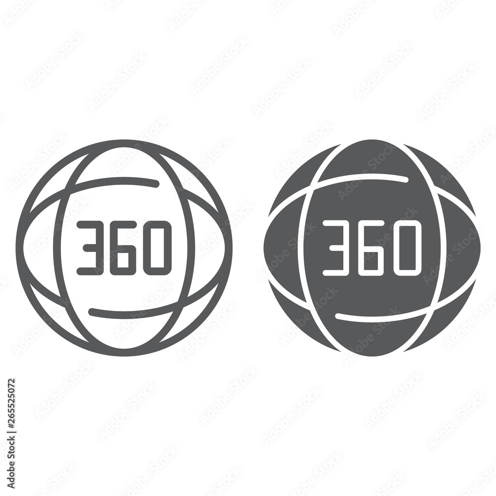 Poster 360 degree line and glyph icon, angle and view, rotate sign, vector graphics, a linear pattern on a 