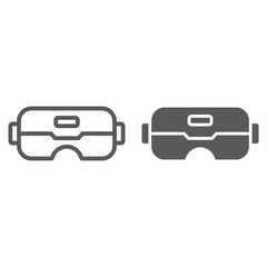 VR glasses line and glyph icon, game and play, vr mask sign, vector graphics, a linear pattern on a white background.