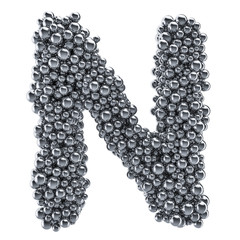 Metallic letter N from metal balls, 3D rendering