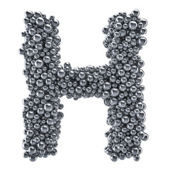Metallic letter H from metal balls, 3D rendering