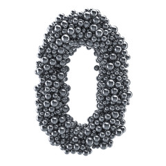 Metallic number 0 from metal balls, 3D rendering