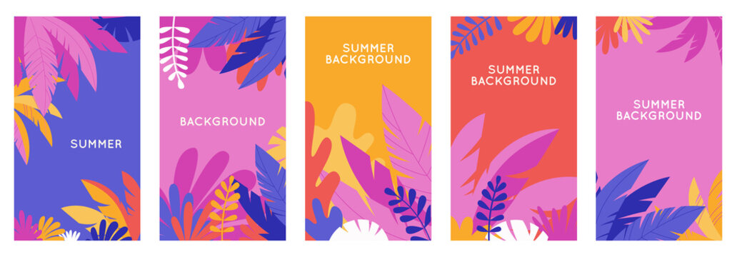 Vector set of social media stories design templates, backgrounds with copy space for text - summer backgrounds for banner, greeting card, poster and advertising