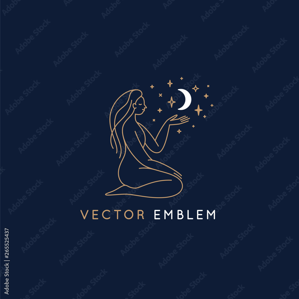 Poster vector abstract logo design template in trendy linear minimal style, emblem for beauty studio