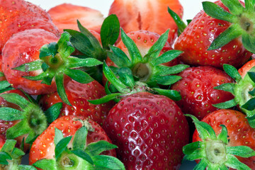 Strawberry on a pile. Macro photography