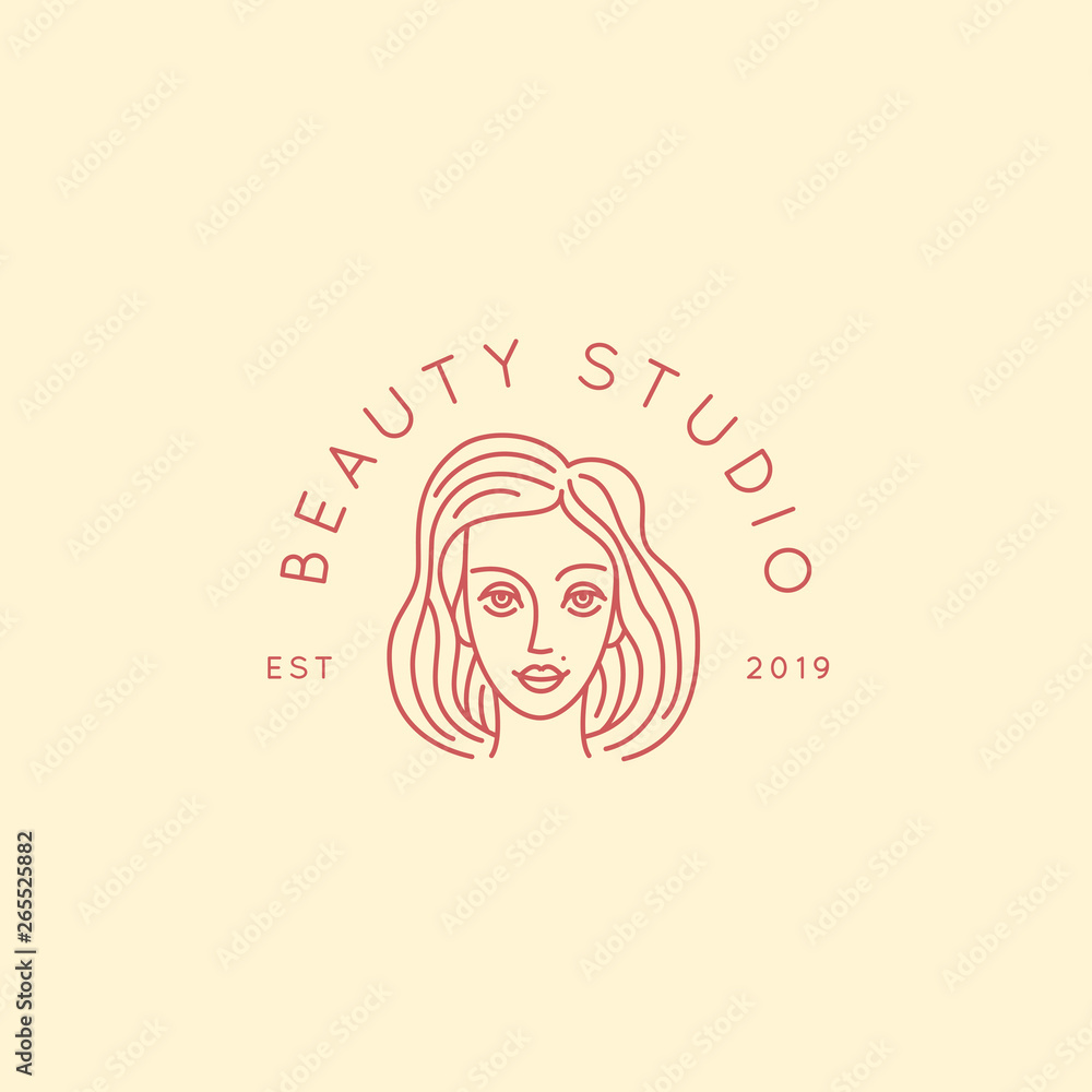 Poster vector abstract logo design template in trendy linear minimal style, emblem for beauty studio