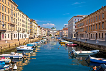 Trieste channel and Ponte Rosso square view - obrazy, fototapety, plakaty