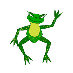 illustration, merry green frog with greater eye. Funny baby frog illustration.