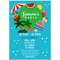 summer party poster blue flat style