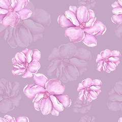 Seamless background pattern of purple flowers