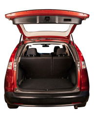 Rear view of SUV with open trunk