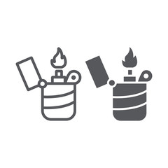 Lighter line and glyph icon, fire and burn, flame sign, vector graphics, a linear pattern on a white background.
