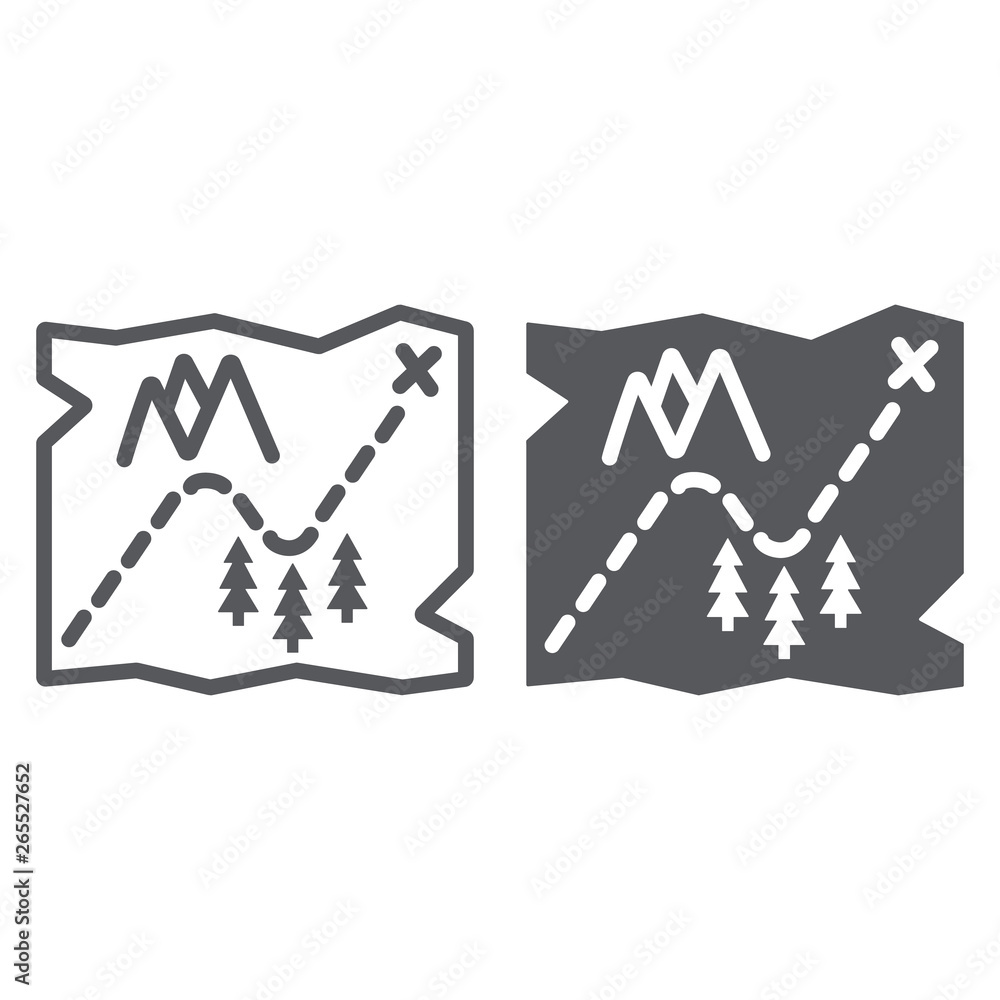 Poster map line and glyph icon, travel and navigation, paper map sign, vector graphics, a linear pattern on