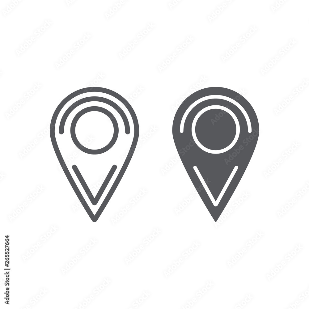 Poster location line and glyph icon, pin and navigation, map marker sign, vector graphics, a linear pattern