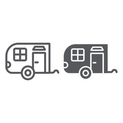 Trailer line and glyph icon, car and travel, vehicle sign, vector graphics, a linear pattern on a white background.