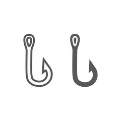Fishing hook line and glyph icon, fishing and bait, fishhook set sign, vector graphics, a linear pattern on a white background.