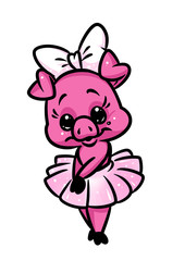 Beautiful little girl piggy pink ballerina animal character cartoon illustration isolated image