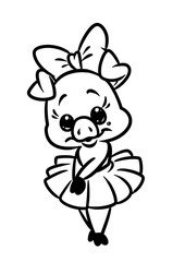 Beautiful little girl piggy  ballerina animal character cartoon illustration isolated image coloring page