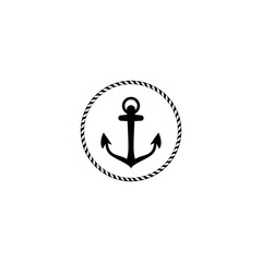 Anchor emblem with circular rope frame . Yacht style design. Nautical sign, symbol. Universal icon. Simple logotype template. Vector illustration