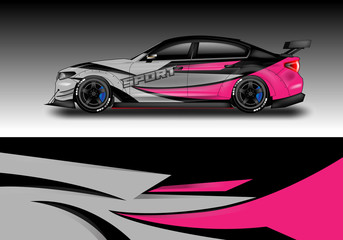 Wrap livery decal car vector , supercar, rally, drift . Graphic abstract stripe racing background . Eps 10