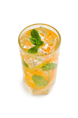 Cocktail with lemon and mint on a white background. Copy space.