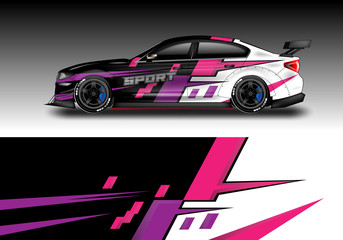 Naklejka premium Wrap livery decal car vector , supercar, rally, drift . Graphic abstract stripe racing background . Eps 10