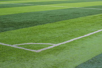 football field grass playground perspective trimmed surface with white lines marking, sport background pattern, copy space for text