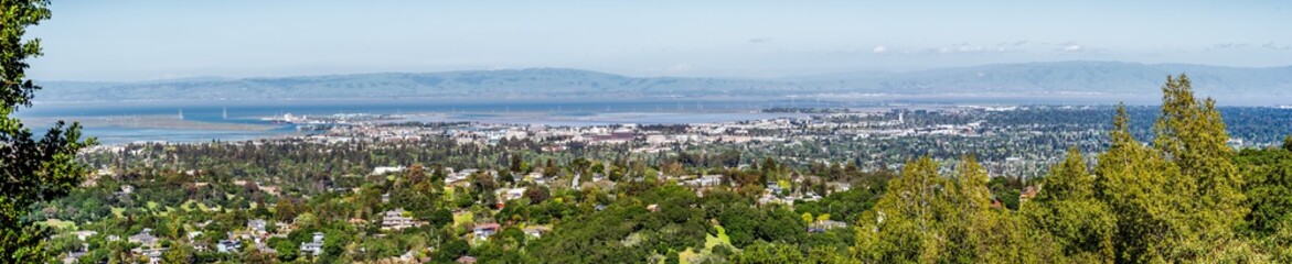 Panoramic view towards Redwood City and Menlo Park, Silicon Valley, San Francisco bay area,...