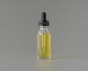 Bottle of essential oil on grey background for print design and mock up