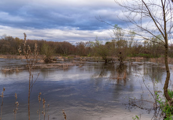 landscape with lake and blue sky