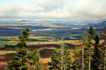 Fall foliage in Adirondack Mountains view from top of Whiteface Mountain in fall, New York State,...