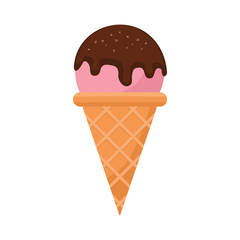 Ice cream cone in bright cartoon style on a white background