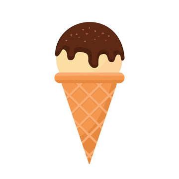 Ice cream cone in bright cartoon style on a white background