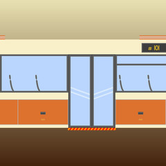 Flat editable vector illustration, clip art of public transport, metro, bus, train with closed doors. 