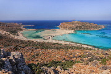 Balos Lagoon and Gramvousa Island in Hania, Crete.