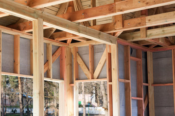  construction of a wooden house, the frame of wood - the walls