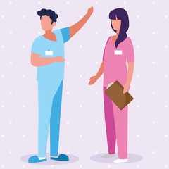 couple medicine workers with uniform characters