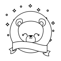 head of cute bear animal with ribbon