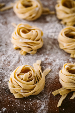 Bundles of fresh pasta