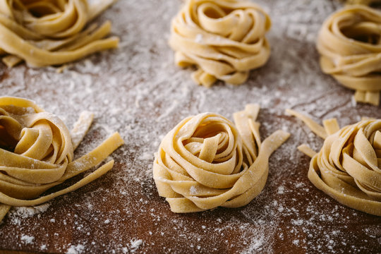 Fresh homemade fettuccine pasta bundles