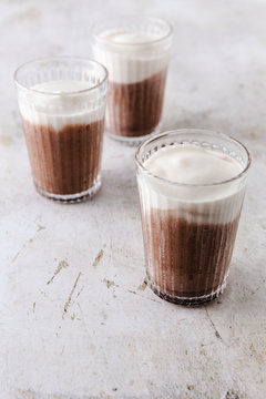 Close up of three glasses of caffe mocha