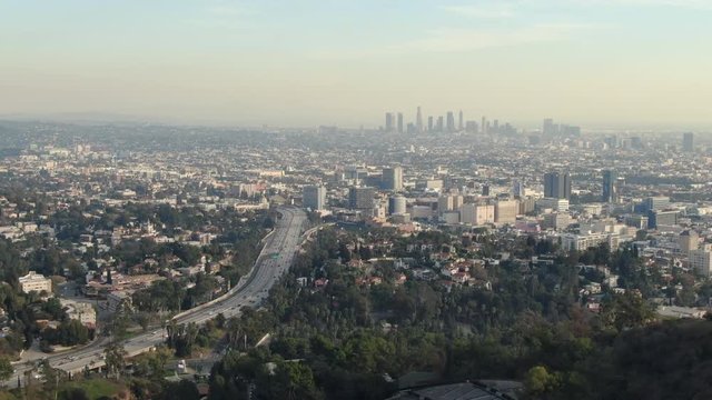 Aerial Establish Shot of Los Angeles from Hollywood USA