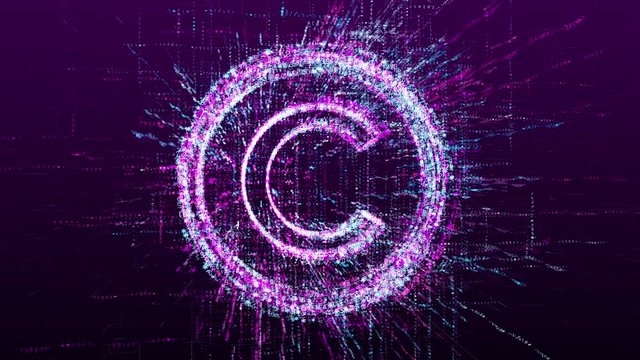 Digital animation of the copyright symbol in the virtual space of the future. Abstract idea concept of letter C