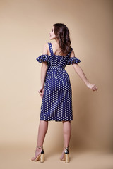 Pretty beautiful sexy elegance woman skin tan body fashion model glamor pose wear trend dress...