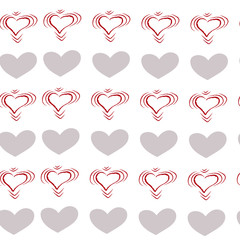 pattern with gray and pink hearts on a white background hand-drawn